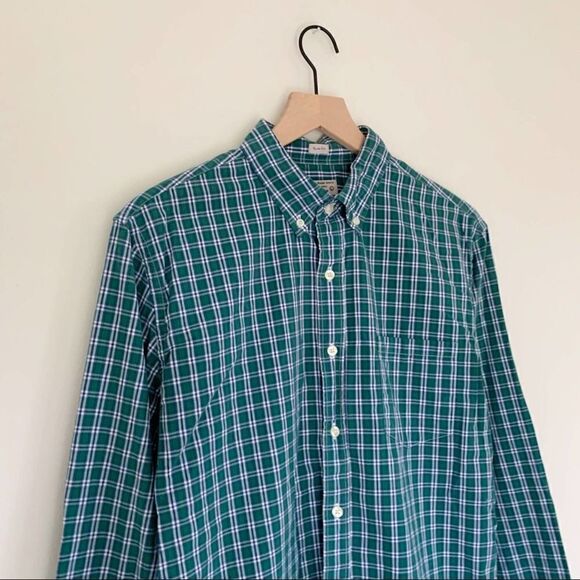 J Crew Slim Fit Button Down Long Sleeve Shirt Plaid Green Size L Casual Work - Picture 2 of 5